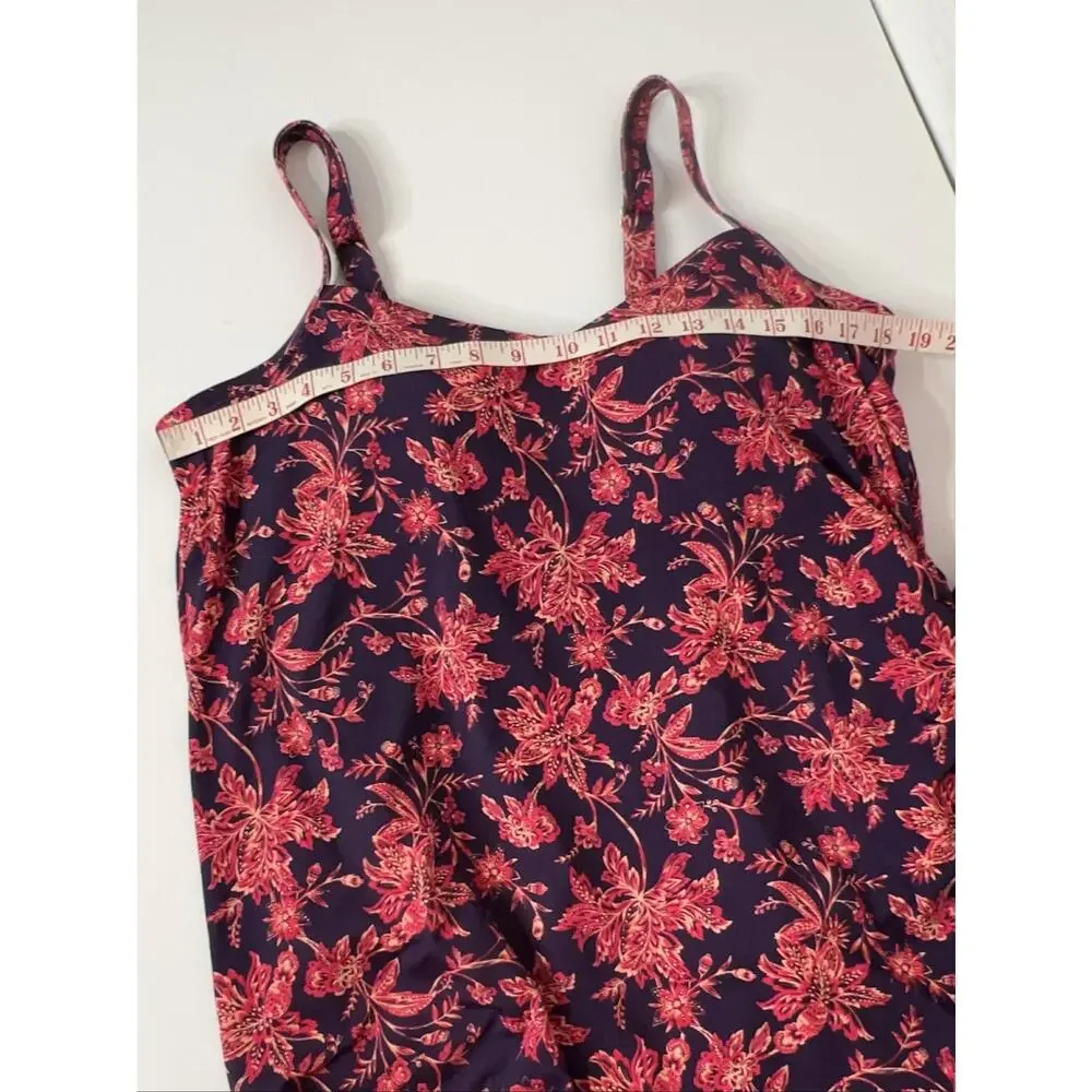 Lands' End Floral Print Swim Dress Women's Plus 18W Built-in Bra Purple Red